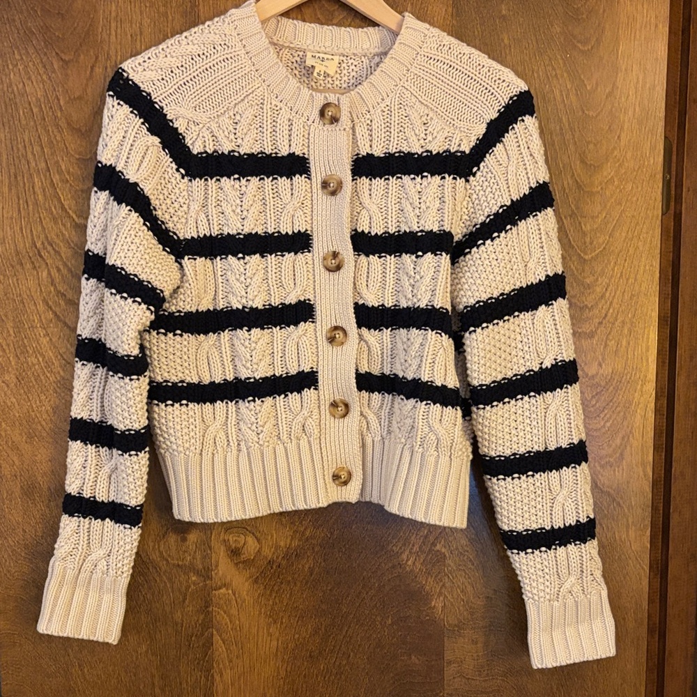 MAREA Cream and Navy Striped Cardigan